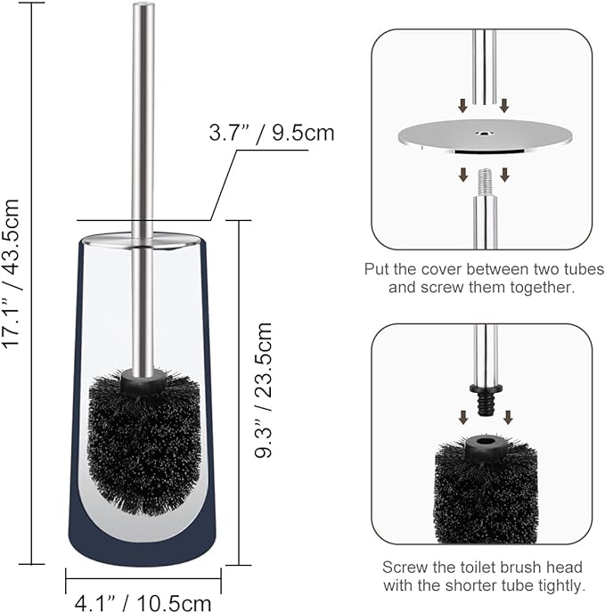 Toilet Brush and Holder, 2 Pack Toilet Brush with 304 Stainless Steel Long Handle, Toilet Bowl Brush for Bathroom Toilet-Ergonomic, Elegant,Durable (Blue)