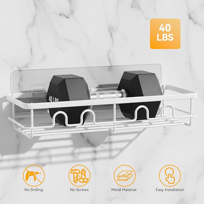Adhesive Shower Caddy, Large Capacity Shower Racks for Inside Shower, No Drill Bathroom Shower Organizer and Storage, 2 Pack White Bathroom Shelves, Home Decor Rv Accessories, Apartment