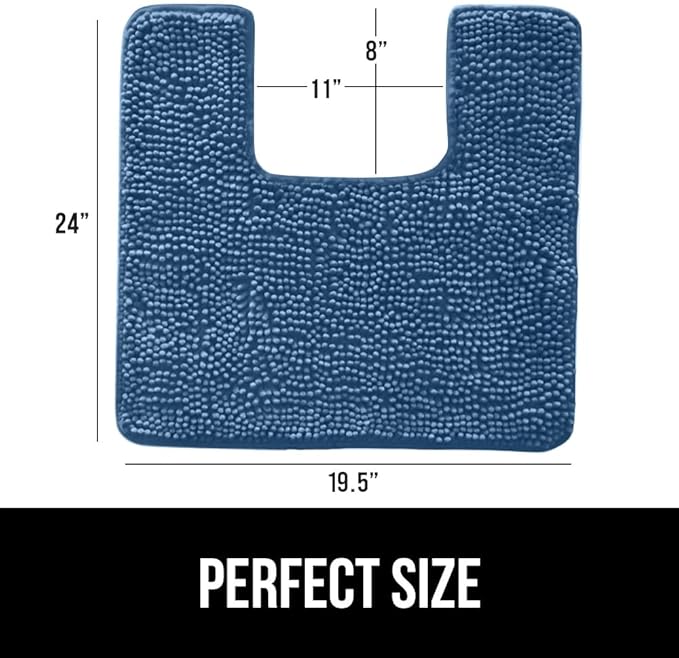 GORILLA GRIP Plush Absorbent Shaggy Chenille Bath Rug Mat for Square Toilet Base with Rubber Backing, Machine Washable Rugs, Soft Microfiber Contour Mats for Toilets, Bathroom Decor, Blue