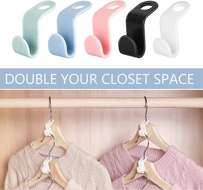 Clothes Hanger Connector Hooks, Space Saver Connector Hooks,5-Colors Hanger Extender Clips, Closet Organizer Space Saving Hangers for Clothes (50Pcs)