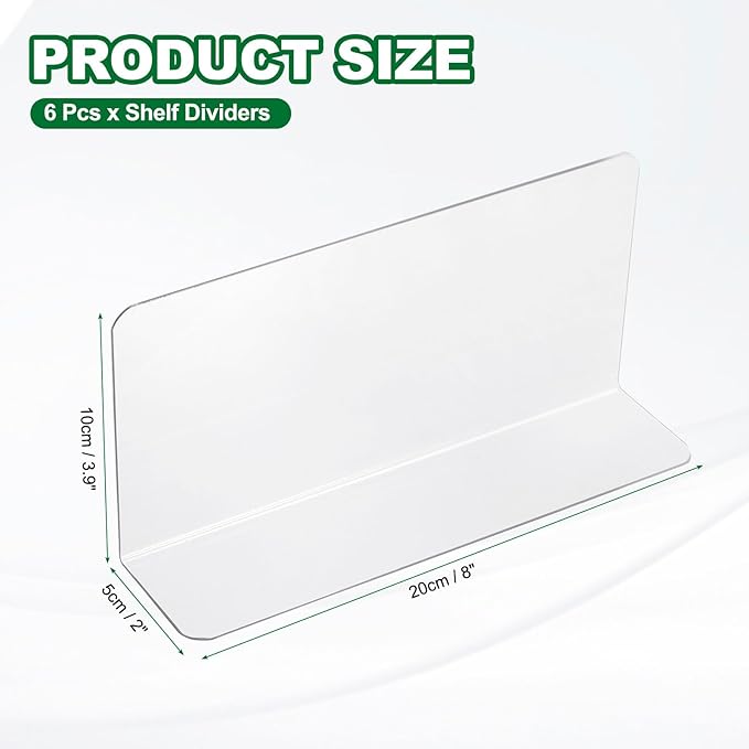 uxcell 6pcs Clear Shelf Dividers, 8"x3.9" Plastic L-Shaped Shelf Separator, Transparent Organizer Divider for Supermarket Store Commodity Classification
