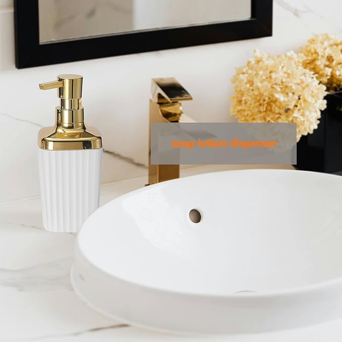 Bathroom Accessories Set,9 Piece White Bathroom Sets Complete with Toothbrush Holder, Trash Can, Lotion Soap Dispenser, Toothbrush Cup, Vanity Tray, Soap Dish, Toilet Brush, Qtip Holder for New Home