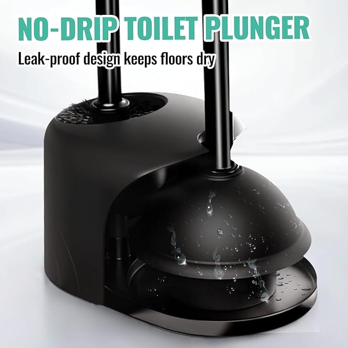 2 Pack 4 in 1 Toilet Brush and Plunger Set with Crevice Cleaning Brush, Toilet Plunger and Brush Set with Extra Long Handle, Plungers for Bathroom Accessories, Toilet Plunger with Holder, Black, Pack