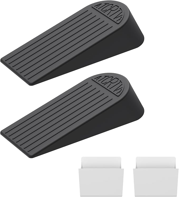 Rubber Small Door Stopper Wedge – 2 Pack Black Door Stoppers Wedge for Bottom Doorstop,Door Stop for Heavy Duty Doors with Self Adhesive Holder Ideal for Homes, Schools, Offices, Workshops