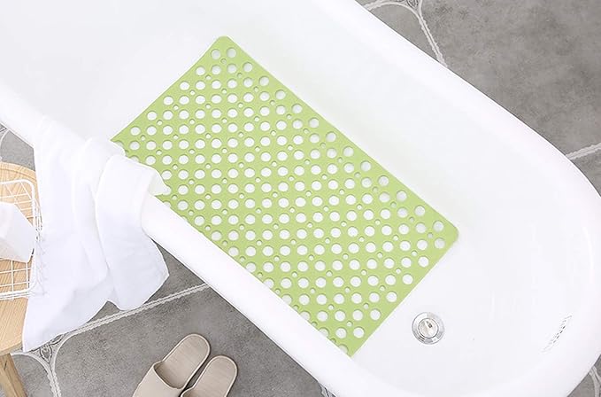 Mantto Nonslip Bathtub Mat Extra Soft TPE Bath Mat for Kids, Machine Washable Bathroom Shower Mat, Smooth/Non-Textured Tubs Only, 30L x 17W Inch (Green)