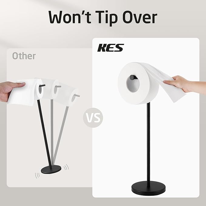KES Toilet Paper Holder Stand with Weighted Base, 26" H (Taller Version) Free Standing Toilet Paper Roll Holder for Bathroom, Rustproof, BPH283S66-BK