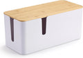ZhiYo Bamboo Lid Cord Organizer Box, Safe ABS Cable Management Box for TV and Computer, Wood Cover Cord Hider to Hide Wires, Router, USB Hub & Under Desk Power Strip, 1 Pack L13.1 xW5.6 xH5.6 White