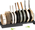Pots and Pans Organizer Under Cabinet with Drain Board, Expandable Pot Lid Organizer inside Cabinet Holder with 10 Adjustable Compartment, Rack for Cutting Board, Sheet Pan, Cookware, Black