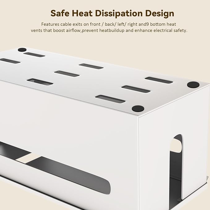 Metal Cable Management Box - Large Cable Organizer Box and Power Strip Box for Electrical Cord Hiding, Home Office Desk and Floor Cables Hider, TV Wires Storage Organization