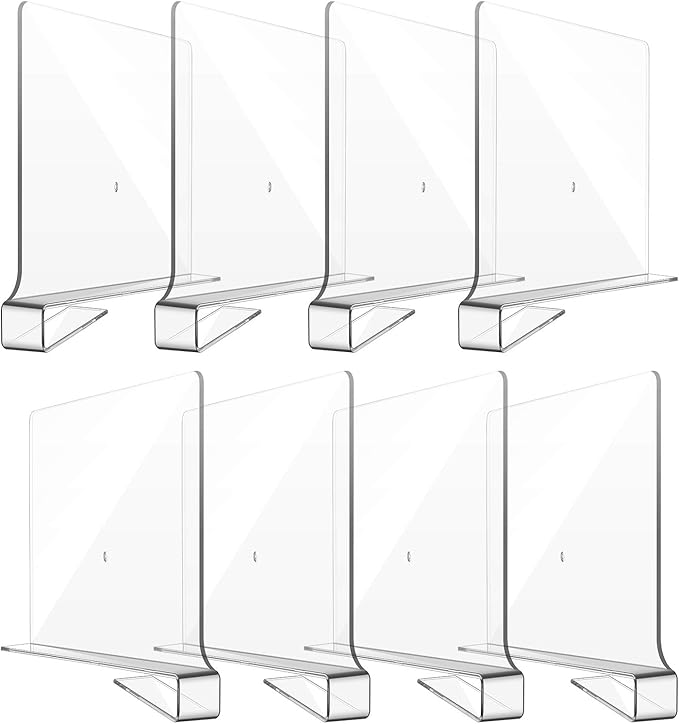 Boao 8 Pcs Shelf Dividers for Closet Organization Acrylic Clear Shelf Divider Purse Organizer Handbag Separator Bookshelf Divider for Closet Bedroom Kitchen Office Cabinet Bathroom
