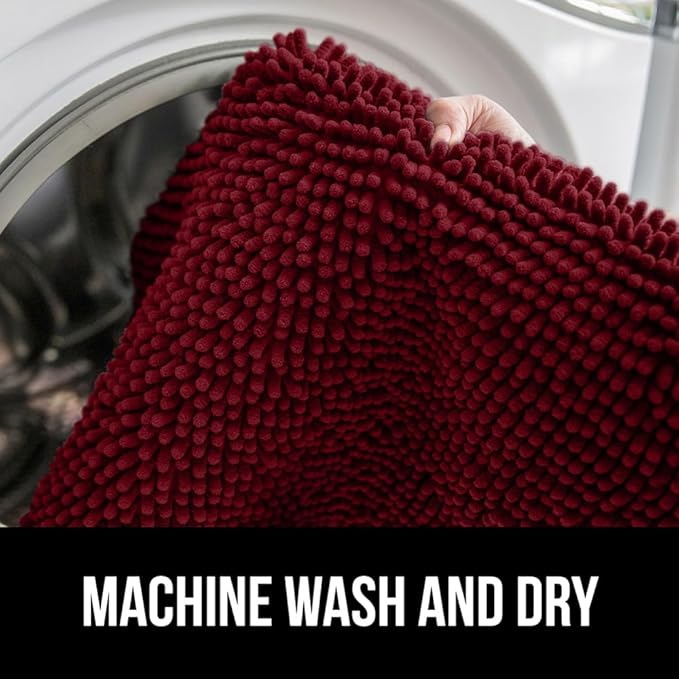 GORILLA GRIP Plush Absorbent Shaggy Chenille Bath Rug Mat for Oval Toilet Base with Rubber Backing, Machine Washable Rugs, Soft Microfiber Contour Mats for Toilets, Bathroom Decor, Burgundy