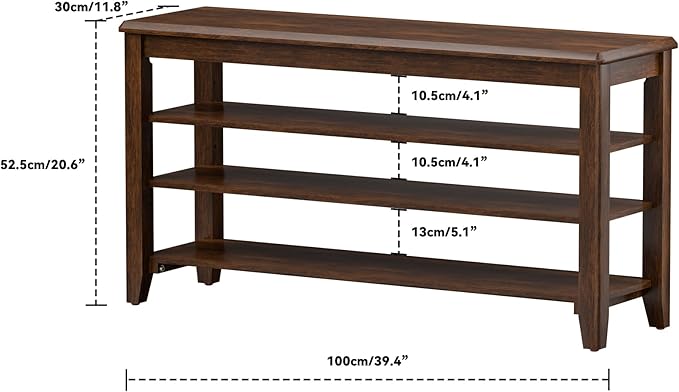 Taitiy Shoe Bench Storage Rubberwood, Entryway Bench with 3-Tiers Height Adjustable, Shoe Rack Front Door Entrance Organizer for Hallway Living Room, Mudrooms, Walnut,39.4"
