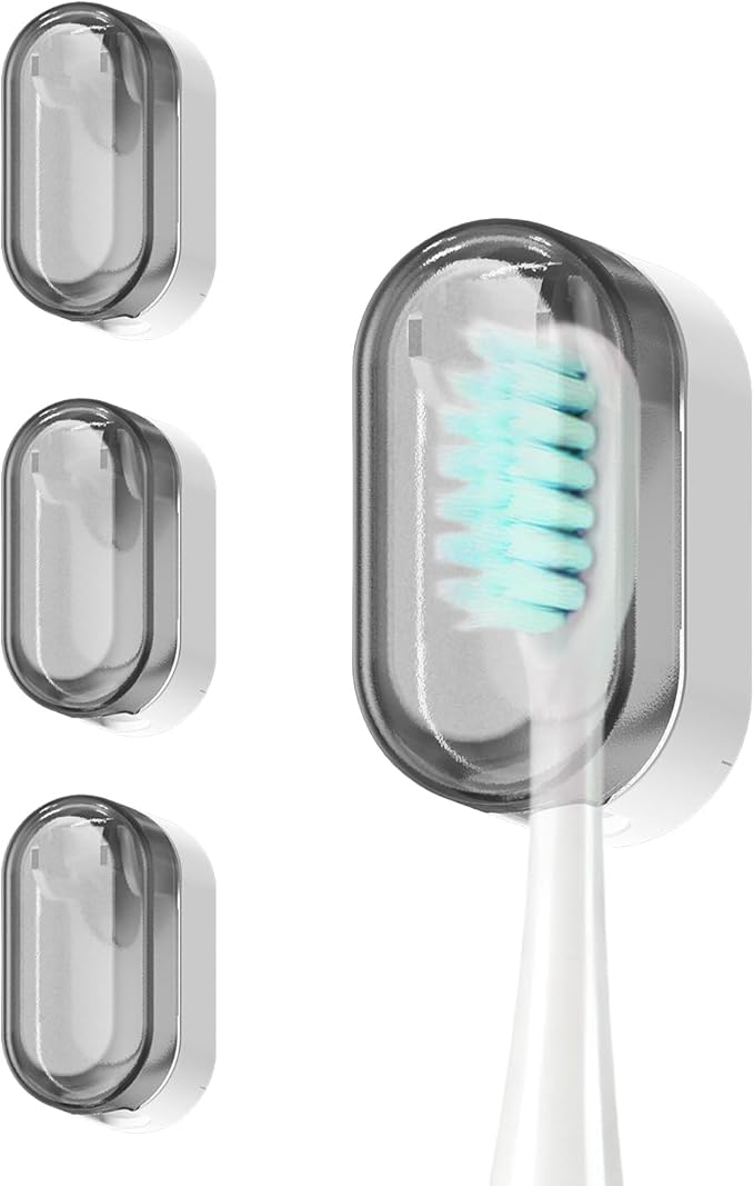 NEATSETTER Toothbrush Holder with Auto-Close Cover – Waterproof, Dust-Proof Tooth Brush Hanger Rack for Electric Toothbrushes, 3-Pack No Drill Wall-Mounted Toothbrushes Organizer - Grey