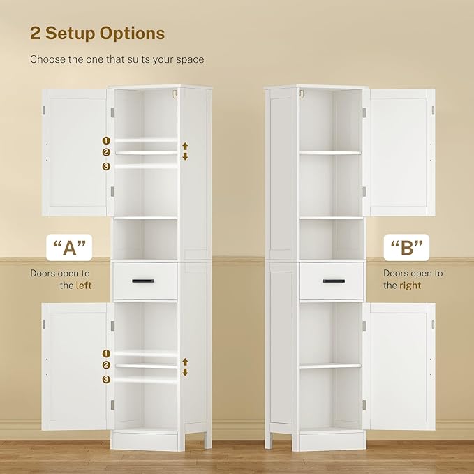 TEENFON 67" H Bathroom Storage Cabinet with Barn Doors & Adjustable Shelves, Bathroom Cabinet with Drawer, Narrow Bathroom Storage Unit, Floor Cabinets for Living Room, Kitchen, White UNSNG091W