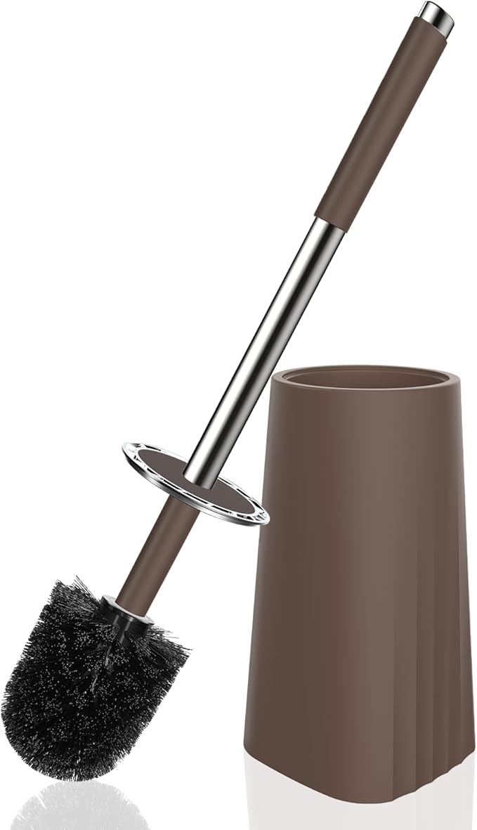 SetSail Toilet Brush, Compact Size Toilet Bowl Brush and Holder Toilet Brushes for Bathroom with Stainless Steel Handle Toilet Cleaner Brush with Durable Scrubbing Bristles, Brown