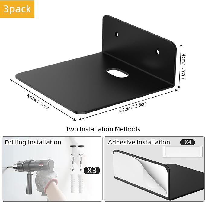 Wisfame Small Wall Shelves Set of 3, 5 Inch Metal Display Ledges for Small Models, Funkos, Collectibles, Little Statues, Adhesive Floating Shelves for Bathroom, Living Room, Bedroom (Black)
