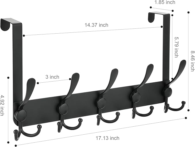 OIM OMIIOMIO No Drill, No Installation Over The Door Coat Rack with 15 Hooks - Door Hanger Organizer for Towels, Coats, Hats | Bathroom, Bedroom, Closet Storage Solution