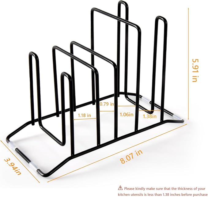 Pot Lid Organizer and Cutting Board Holder, Stainless Steel Kitchen Storage Rack for Lids and Boards, Space-Saving Cooling Rack Organizer for Countertop and Cabinet [1-Pack] Black