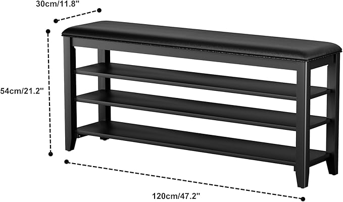 Taitiy Shoe Bench Storage Rubberwood with Leather Cushion for Entryway Bench Ideal for Hallways Shoe Rack Front Doors Entrances Mudrooms Featuring 3 Height-Adjustable and Removable Shelves
