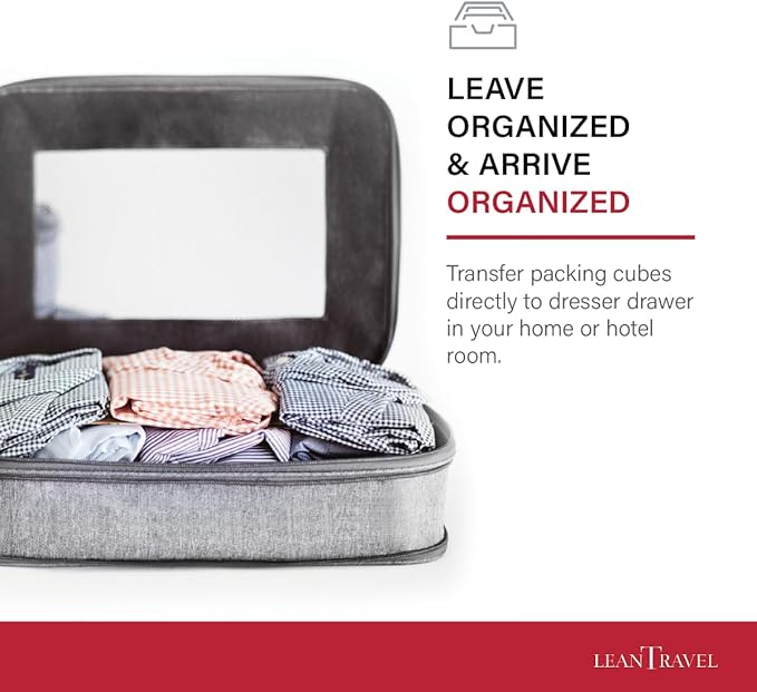 LeanTravel Compression Packing Cubes for Travel Organizers with Double Zipper (1 large piece, Grey)