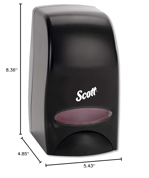 Scott Professional Essential High Capacity Manual Soap and Hand Sanitizer Dispenser (92145), 1.0 L Capacity, Black, Wall Mounted, Commercial Grade, 4.85" x 8.36" x 5.43" (Qty 1)