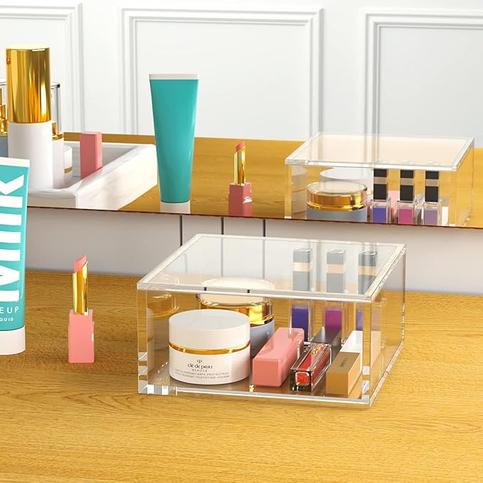 AITEE Decorative Acrylic Box with Lid, Clear Cube Display Case, Multi-Purpose Box Square Container for Holding Staples, Adhesive Tape, Paper Clips, Stamps, Display in Office or Home (X-Large)