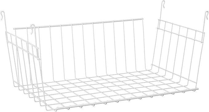ClosetMaid 17 Inch Wide Hanging Basket Wire Shelving Accessory for Closet Shelves, Pantry Organizer, Kitchen, and Bathroom Storage, 2 Pack, White