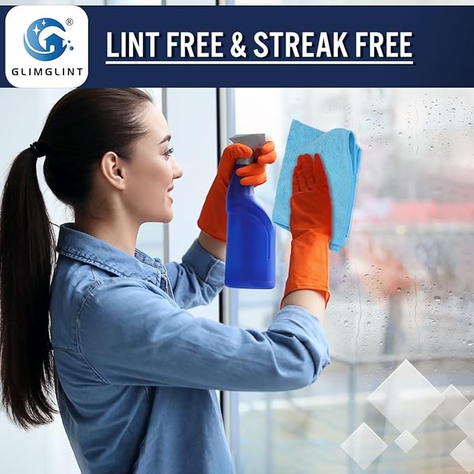 GLIMGLINT Blue Microfiber Cleaning Cloth,150PK Reusable Cleaning Rags,Highly Absorbent Shop Rags Bulk,All-Purpose Car Cleaning Towels for TV Screen, Kitchen, Bathroom, Restaurant, Garage, 14"X12"