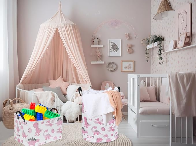 Rectangular Pink Baskets,Dinosaur Basket Cute Storage Basket Organizer for Kids Room Dinosaur Decor ,Clothers,Toys Box,Books,Kid's Gifts Storage. (Pink Dinosaur)