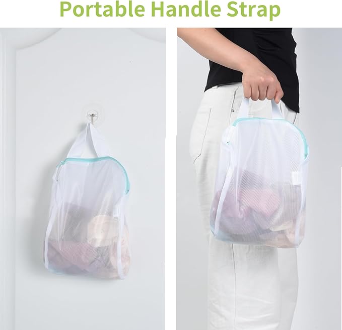 OTraki 2Pcs Small Laundry Bags 10x12 Inch Delicates Lingerie Bags Mesh Wash Bags Hanging Laundry Bag Sock Bra Underwear Storage Laundry Room Organization,Don't Drying, Melting 140-176℉,White