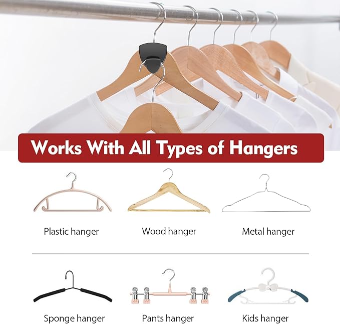 Space Saving Hanger Hooks 30Pcs, Upgrade Heavy Duty Space Saver Hangers Connector Hooks for Clothes, Premium Hanging Closet Organizer for Dorm, Ganchos para Colgar Ropa, Black