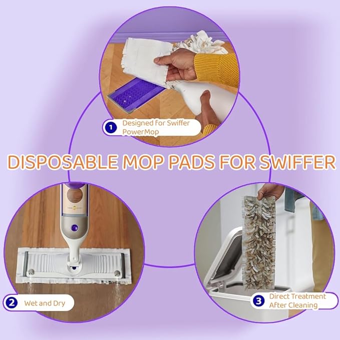 Replacement Pads for S.wiffer PowerMop Disposable Mop Pads, Wood Mopping Pad Refills, Spare Pack for Floor Cleaning, 25 Count