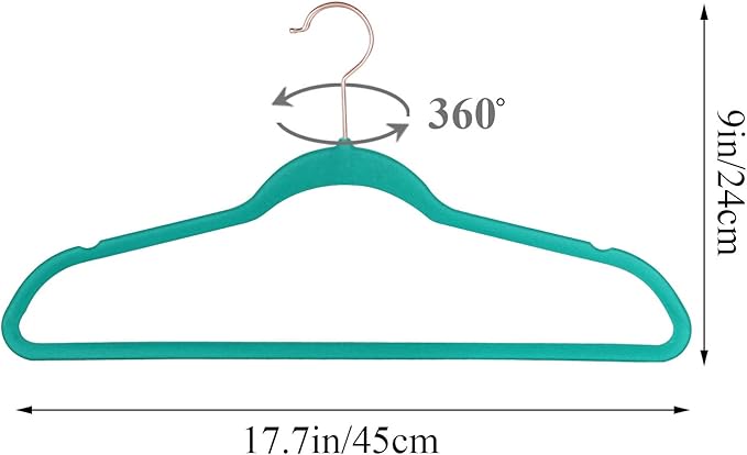 VECELO Premium Velvet Clothes Hangers Suit Heavy Duty (25 Pack)-Non Slip & Space-Saving with 6 Finger Clips & Tie Rack Excellent for Men and Women，Light Teal