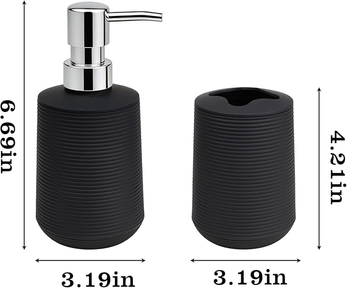 Bathroom Accessories Set, Bathroom Soap Dispenser & Toothbrush Holder Set, 2Pcs High Capacity Bathroom Set in Black, Minimalist Boho Style for Clutter-Free Bathroom