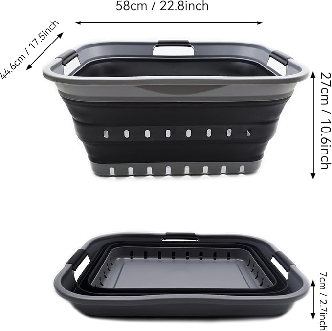 SAMMART 42L (11 gallon) Collapsible Plastic Laundry Basket - Foldable Pop Up Storage Container/Organizer - Portable Basket - Space Saving Hamper/Basket (2, Grey/Black)