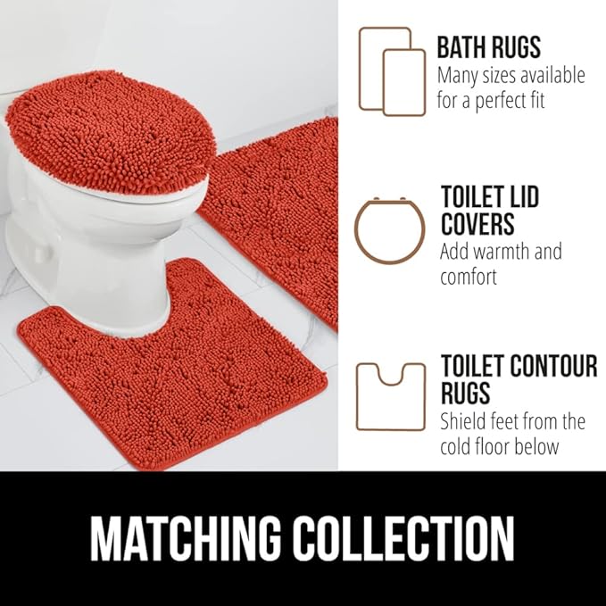 GORILLA GRIP Bath Rug Mat 44x26, Soft Absorbent Chenille, Quick Dry Microfiber Mats, Rubber Backing Washable Shower Floor Rugs, Bathmat Runner, US Designed Bathroom Home Accessories Sunset Orange