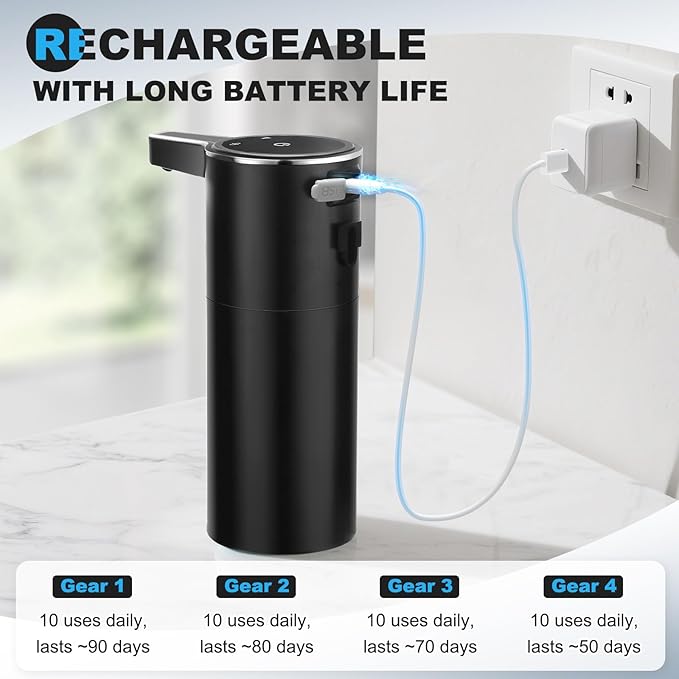 2 Pack Automatic Soap Dispenser: 13.52oz/400ml Wall Touchless Liquid - 4-Level Adjustable Modern Electric Hand Soap Dispenser - Kitchen Bathroom Kids Family Black