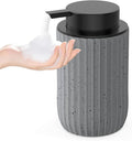 Ceramic Foaming Hand Soap Dispenser，12 oz Bathroom Soap Dispensers， Lotion Dispenser for Kitchen, Refillable Matte Streaks Soap Dispenser with Large Pump (Gray)