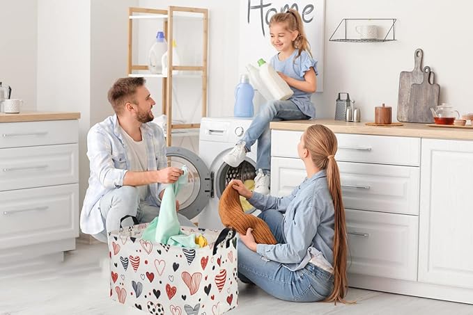 Rectangular Kids Storage Basket,Heart Baskets Organizer.Cute Storage Bin with Handles. Love Basket,Girls Room Decor,Toys Box,Gifts Bins Empty.(Line Love)