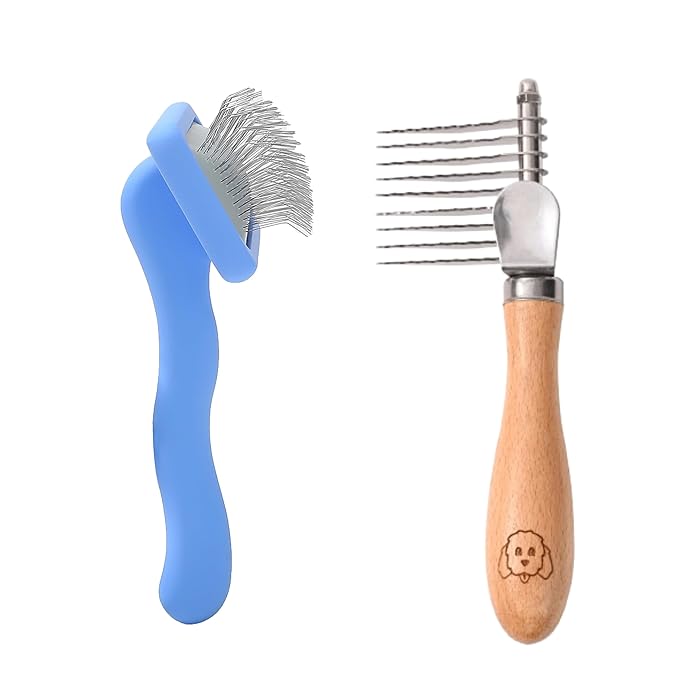 We Love Doodles Small Dog Dematting Rake & Small Slicker Brush - Detangler Brush For Dogs, Comb Tool For Grooming, Pet Grooming Detangler Pin Dog Brush, Dog Slicker Brush for Pet Hair