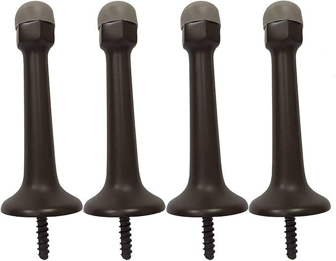 QCAA Solid Brass Heavy Door Stop, Arrow Base Stop, 3-1/4", Matte Black with Grey Tip, 4 Pack