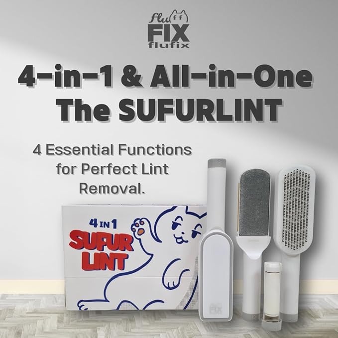 SufurLint 4 in 1 Multi - Pet Hair Lint roller Brush - Lint Remover tool - Cat Dog Hair Removal, Furniture, Carpet rake, rug, Clothes, Car Seat cleaning - fur Remover cleaner, mini rollers, magic brush