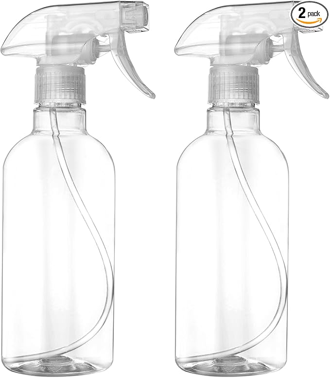 DIYSELF 2 Pack Spray Bottles for Cleaning 16.9 oz/500 ml Water Empty Spray Bottle Heavy Duty Plastic Clear Squirt Mist Spray Bottle with Nozzle for Hair Plants Pets Alcohol Sprayer Weighing Bottles