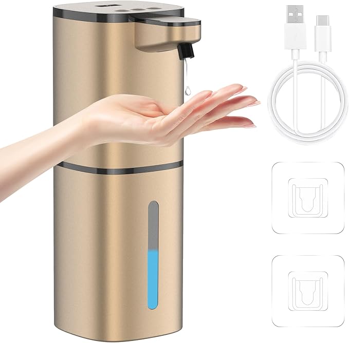 Automatic Liquid Soap Dispenser, 9 Adjustable Levels, 380ml/12.8oz, Touchless Hand Soap or Dish Soap Dispenser,IR Sensor & Display,Wall-Mount or Tabletop Use for Bathroom Kitchen (Gold)