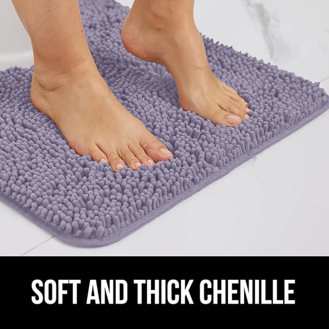 GORILLA GRIP Bath Rug Mat 36x24 Thick Soft Absorbent Chenille, Quick Dry Microfiber Mats, Rubber Backing Washable Shower Floor Rugs, Bathmat Runner Bathroom Home Decor Accessories Light Purple