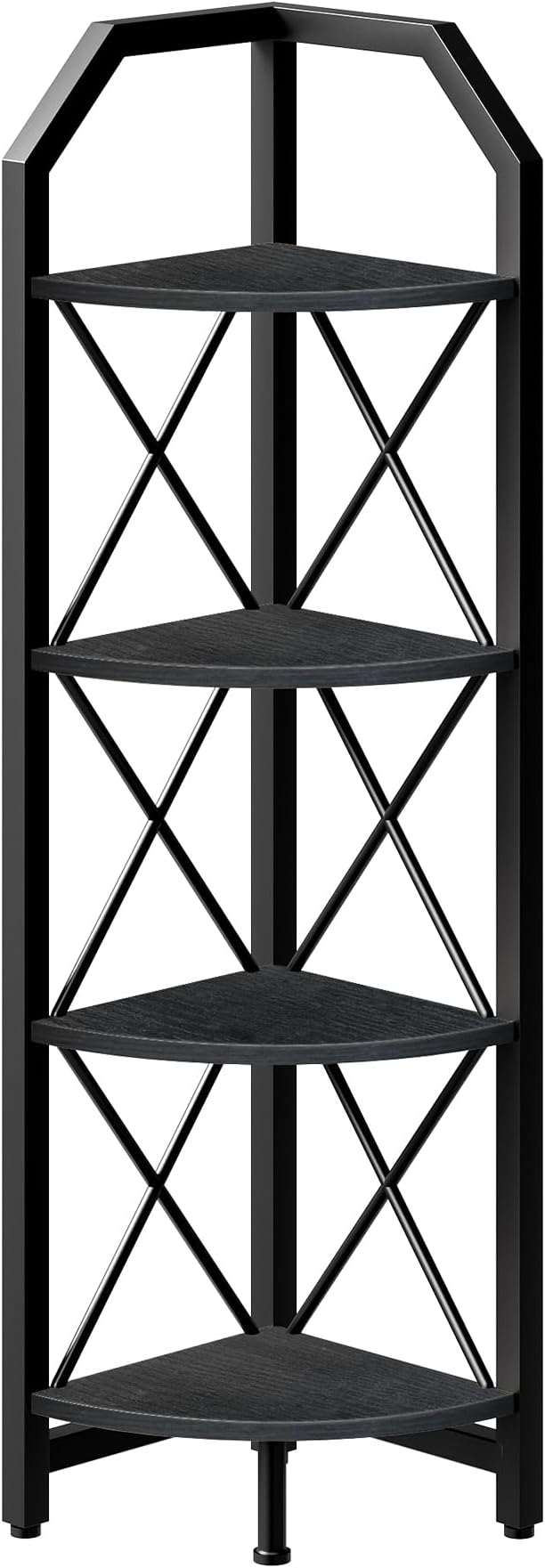 4-Tier Corner Shelf, Industrial Corner Bookshelf, 47.6" Corner Storage Stand, Plant Stand Display Shelf, Corner Bookcase for Bedroom, Living Room, Home Office, Black TCJ09BB
