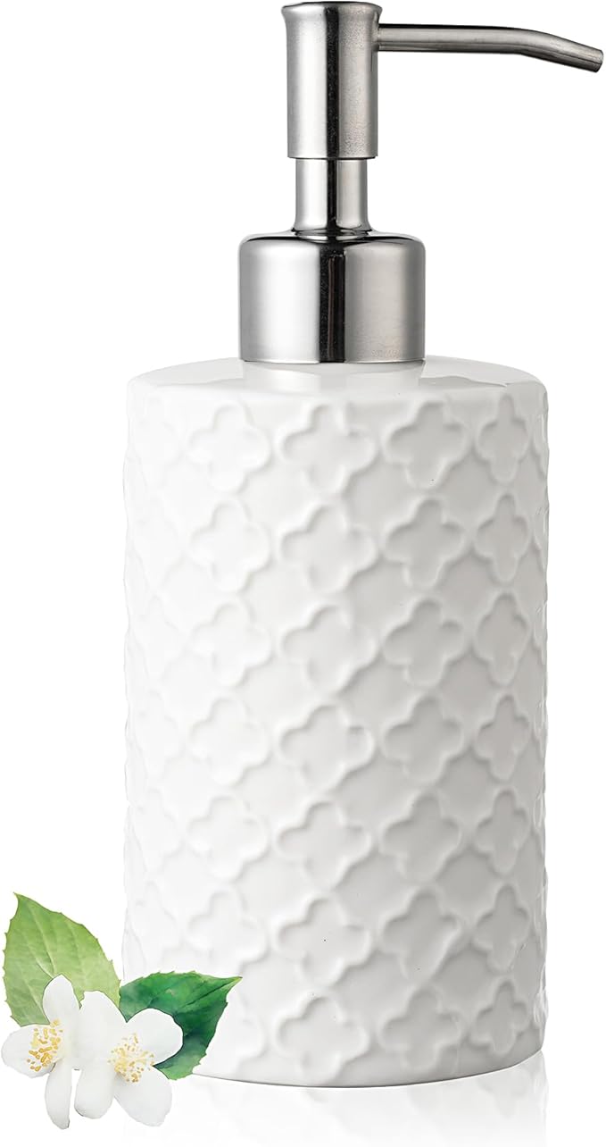 Ceramic Soap Dispenser with Pump, Hand and Liquid Soap Dispenser Rust Proof, for Bathroom and Kitchen, White
