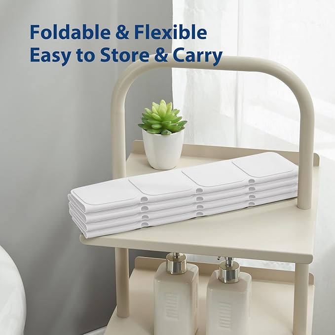 Webos Silicone Bath Mat with Suction Cups – Non-Slip Foldable Bathtub & Shower Mat, Durable & Quick-Dry Safety Tub Mat with Large Drain Holes for Families 28"x 14" White