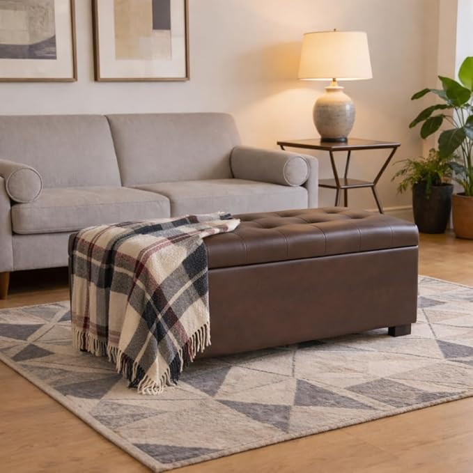Spatial Order Large Tufted Storage Bench - Brown Faux Leather