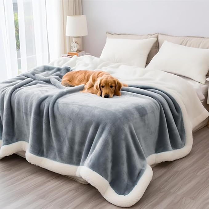 Waterproof Throw Blanket - Sherpa Fleece Reversible Cover, Soft Warm Leak-Proof Bed & Couch Protector for Kids, Pets & Everyday Spills (Velvet Gray/Cloud White, Throw 50x60